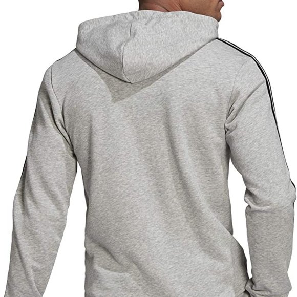 🆕adidas Men's Essentials 3-Stripes French Terry Hoodie, SM-Medium Grey H/Black - Picture 2 of 6